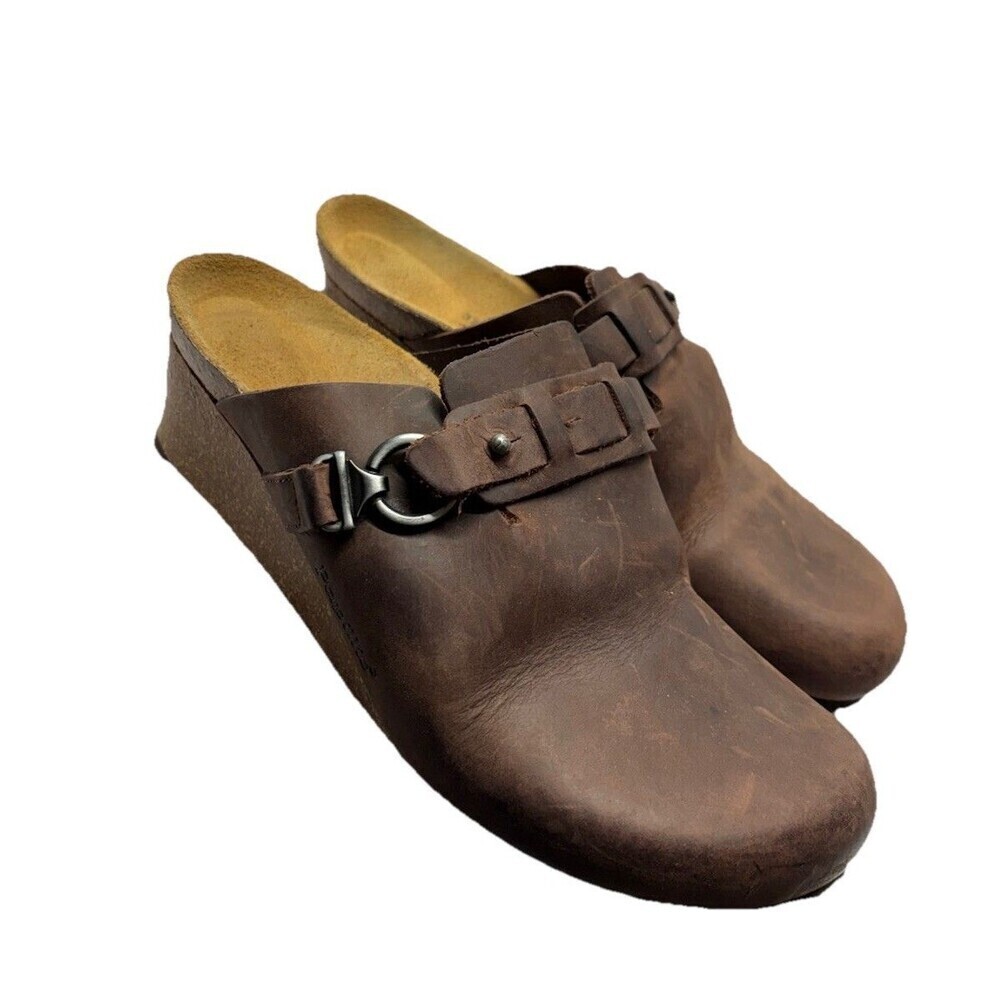 PAPILLIO Dana Wedge Clogs Sandals Oiled Brown Leather WOMENS 6.5 37 BIRKENSTOCK